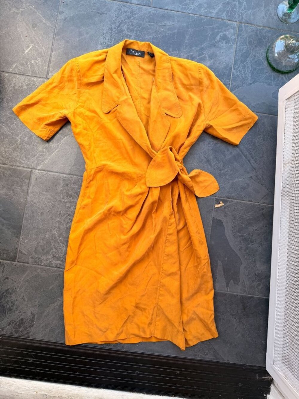 Vintage 80's 90's silk yellow midi wrap dress Medium / 8 Gillian